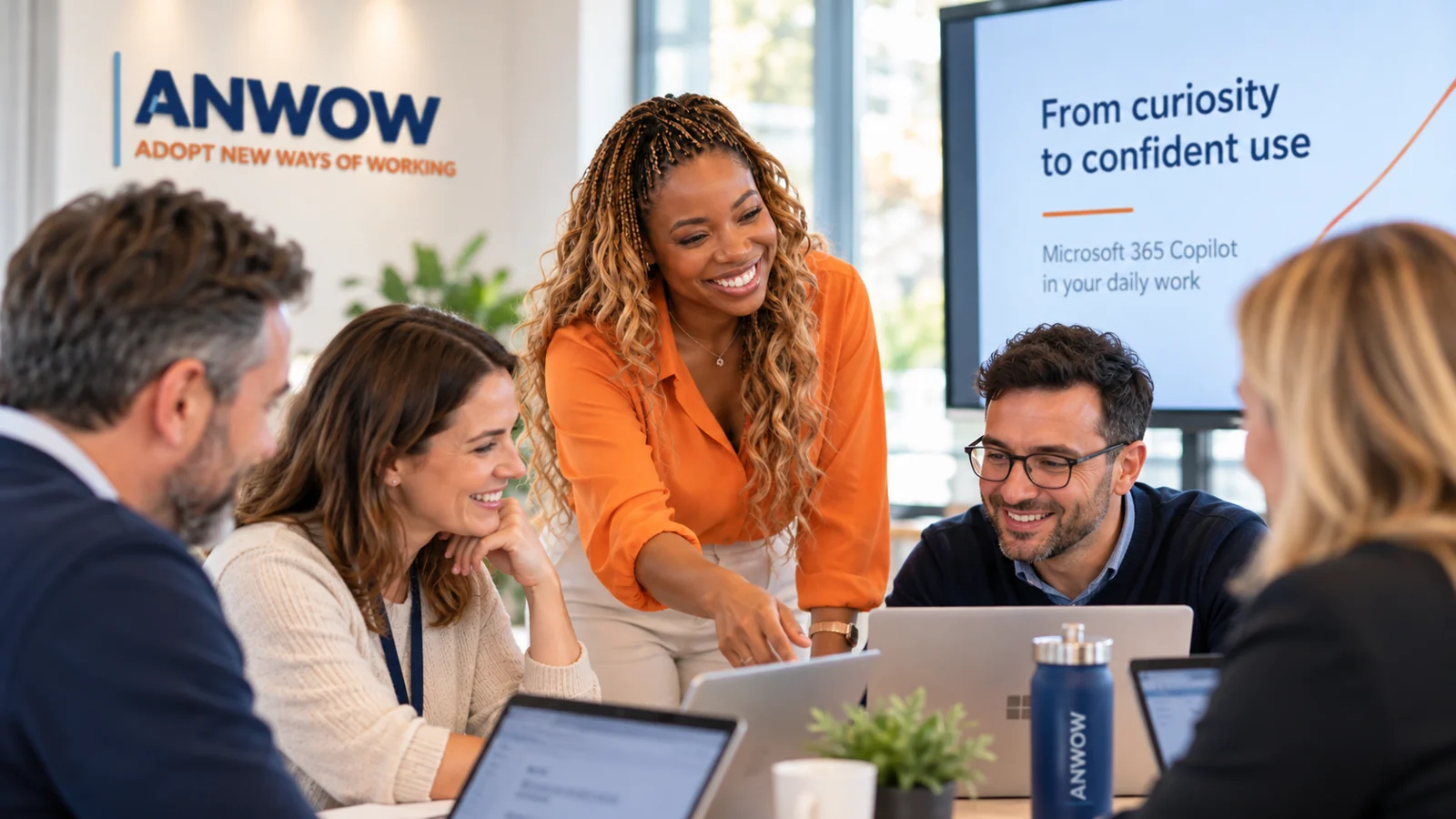 Illustrative scene showing Lizebeth facilitating an ANWOW learning workshop; AI-generated image, not a real event photograph